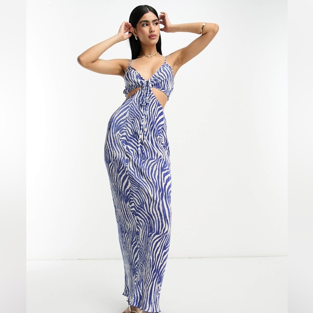 Zebra Print Plisse Maxi Dress